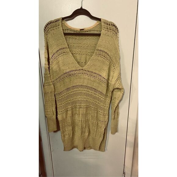 FREE PEOPLE YELLOW OVERSIZED CROCHET KNIT SWEATER WOMENS SZ S - Picture 1 of 9